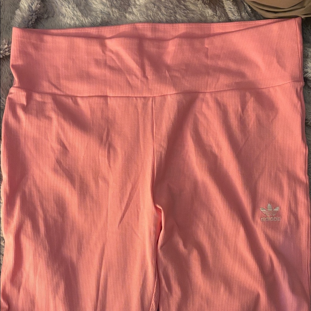 Adidas Ribbed Coral Pink High-Waisted Leggings Flared bottoms. Tall